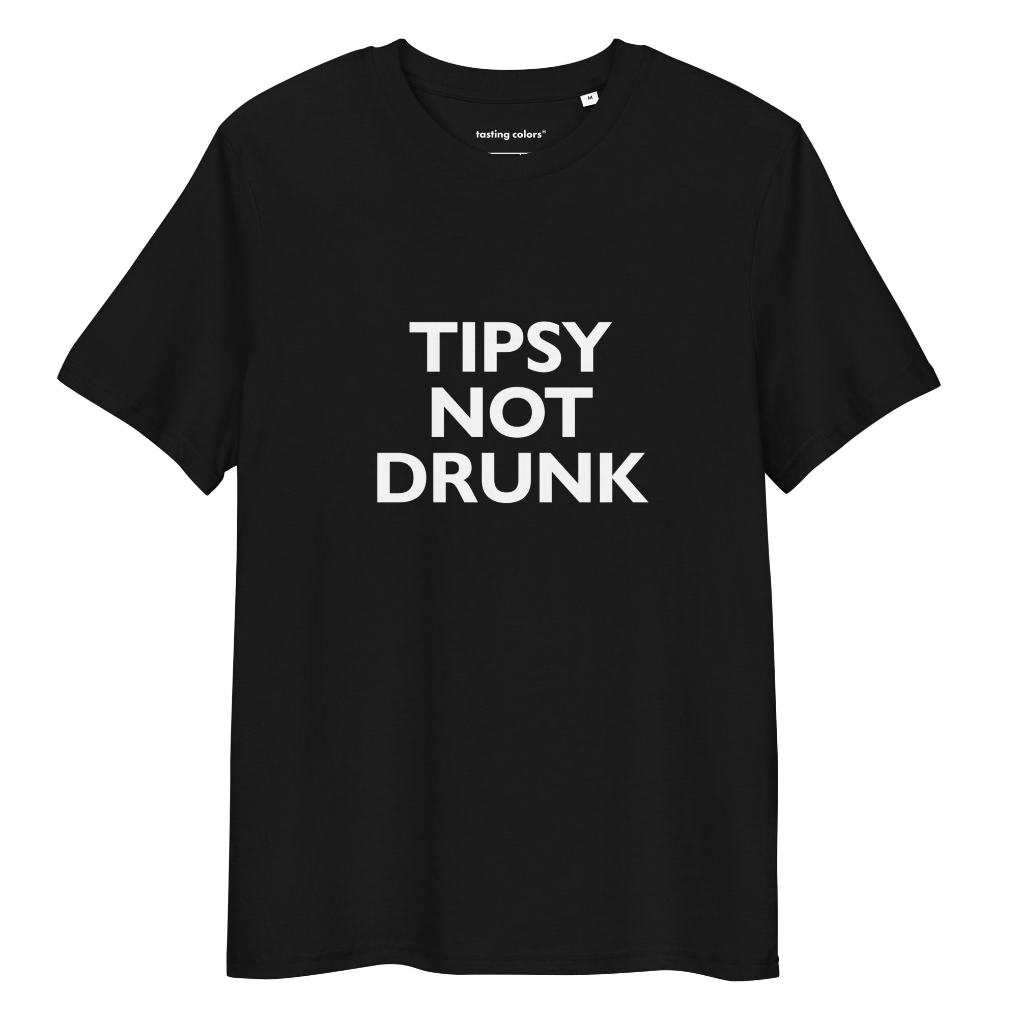 Tipsy Not Drunk detail of the high-quality cotton fabric and fit on the Tasting Colors new collection T-shirt.